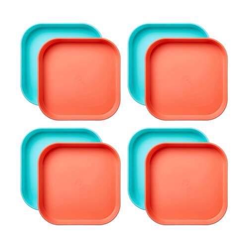 4x 2pc Nuby Brights Square Plates Durable Kids Plastic Dinnerware Orange/Teal