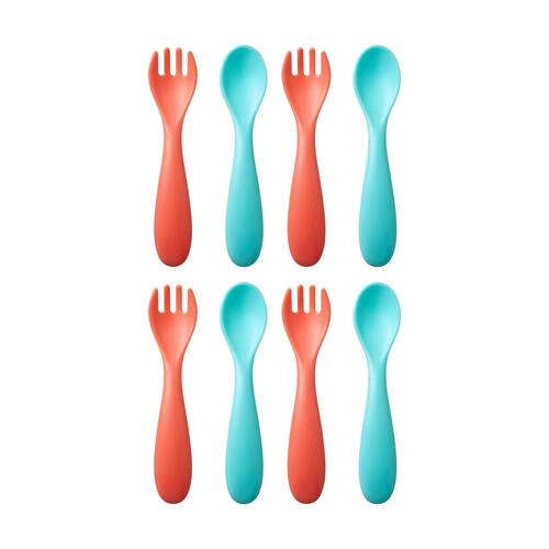 4x 6pc Nuby Brights Baby Cutlery Set Durable Kids Plastic Dinnerware Orange/Teal