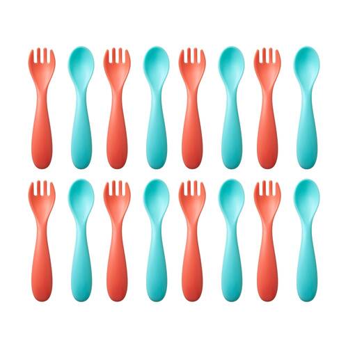 8x 6pc Nuby Brights Baby Cutlery Set Durable Kids Plastic Dinnerware Orange/Teal