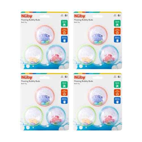 4x 3pc Nuby Bubble Buddies Floating Bath Toys Sensory Play Multicolour 6m+
