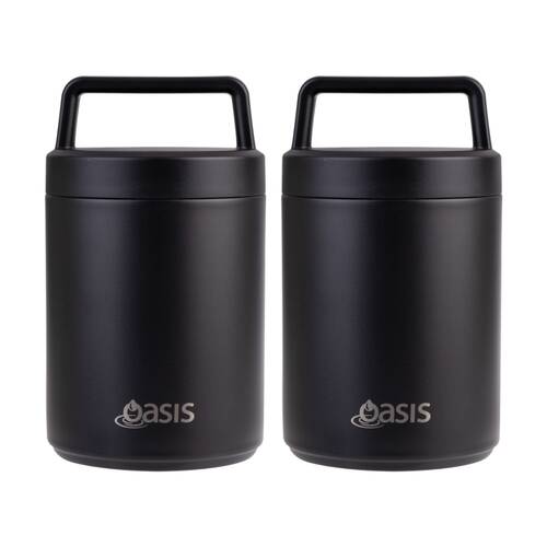 2PK Oasis Stainless Steel D/Wall Insulated Food Flask W/ Handle Black 480ml