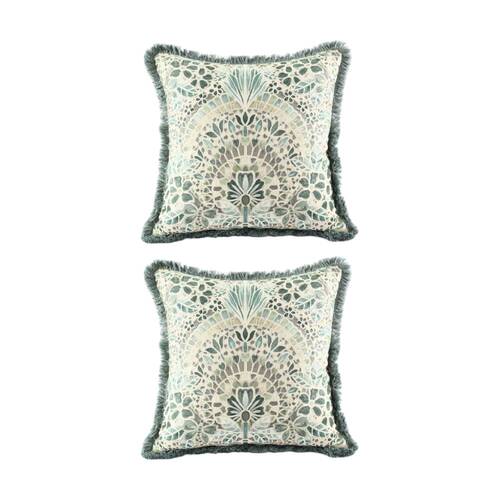 2PK MM Linen Andora Cotton/Linen Mosaic Art Cushion 50x50cm Green/Blue