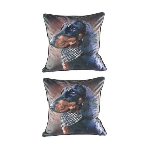 2PK MM Linen Pawtrait Velvet Houndstooth Home Decor Cushion 50x50cm