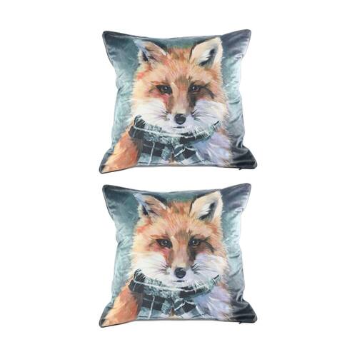 2PK MM Linen Pawtrait Velvet Silverfox Home Decor Cushion 50x50cm