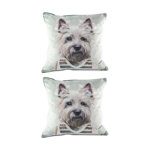 2PK MM Linen Pawtrait Velvet Westie In A Vestie Home Decor Cushion 50x50cm