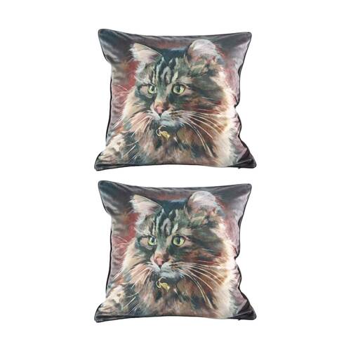 2PK MM Linen Pawtrait Velvet Cat & Mouse Home Decor Cushion 50x50cm