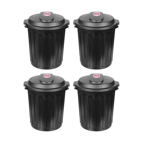 4x Boxsweden Dome Top Heavy Duty Durable Rubbish Bin Lid W/ Handles Black 60L