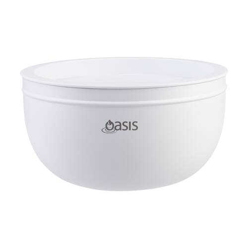 Oasis Stainless Steel Double Wall Insulated Salad Bowl With Lid White 2.8L