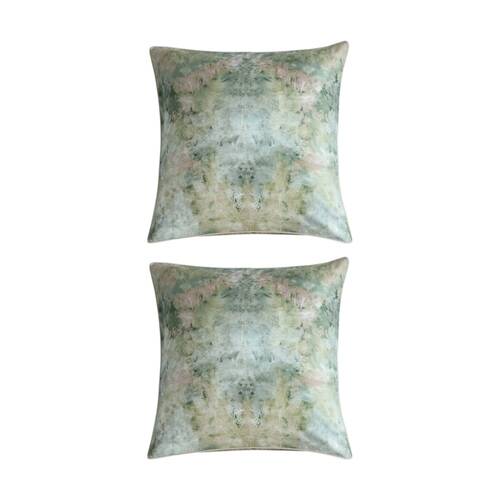 2PK MM Linen Reverie Cotton Sateen Green Watercolour European Pillowcase 65x65cm