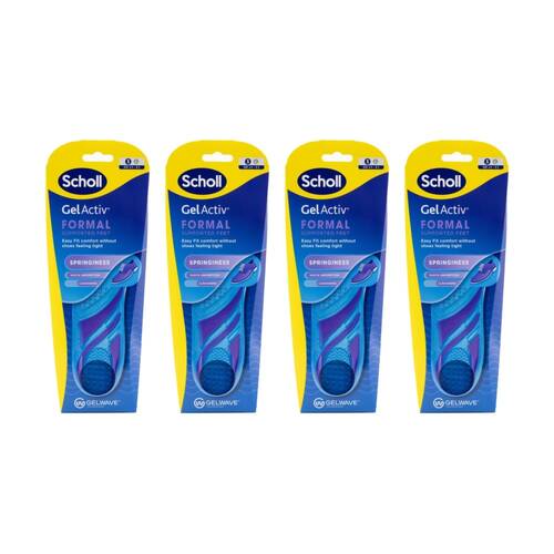 4PK Scholl Gel Activ Formal Supported Feel Shoe Insoles Gelwave Technology SML