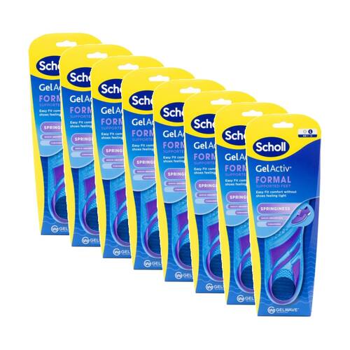 8PK Scholl Gel Activ Formal Supported Feel Shoe Insoles Gelwave Technology LRG