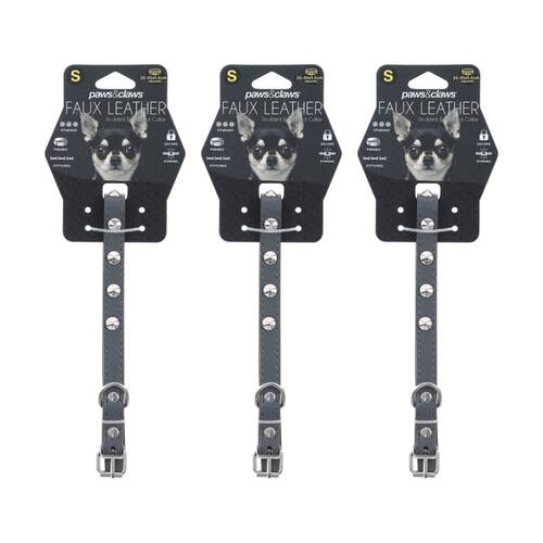 3x Paws And Claws Studded Leather-Look Padded Dog Collar Small 25-35cm Assorted