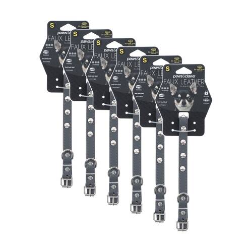 6x Paws And Claws Studded Leather-Look Padded Dog Collar Small 25-35cm Assorted