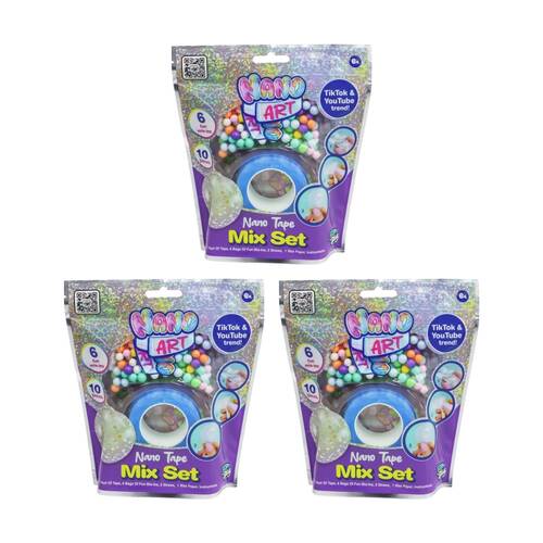 3PK Born To Play Nano Art Tape Mix Set Craft Kit W/ Mix-Ins Assorted