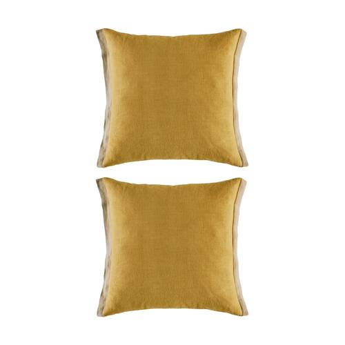 2PK Kas Australia Belrose Cushion Linen Flange Mustard 50x50cm