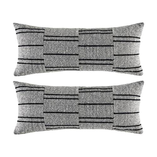 2PK Kas Australia Loper Cushion Rectangular Stripe Charcoal 35x80cm