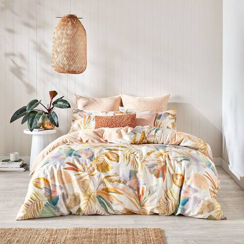 Kas Australia Ohana Quilt Cover Hand Painted Leaf Multi Queen