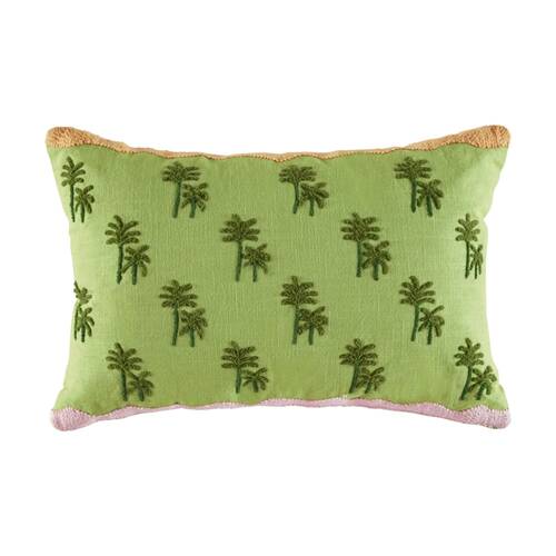 Kas Australia Bayou Cushion Embroidered Palm Tree Green 60x40cm