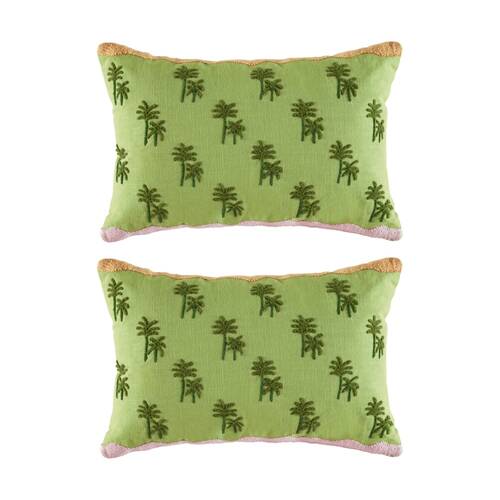 2PK Kas Australia Bayou Cushion Embroidered Palm Tree Green 60x40cm