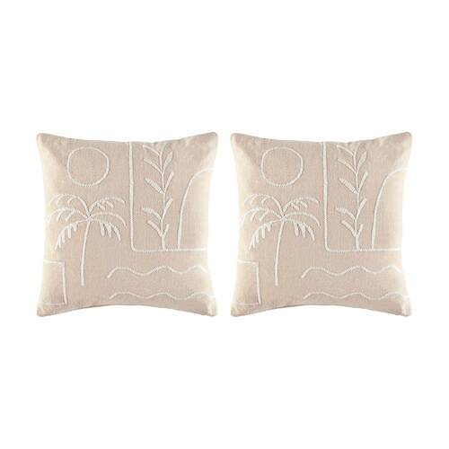 2PK Kas Australia Corfu Cushion Cotton Embroidered Neutral 50x50cm