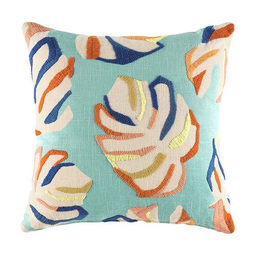 Kas Australia Rio Cushion Cotton Embroidered Leaf Multi 50x50cm