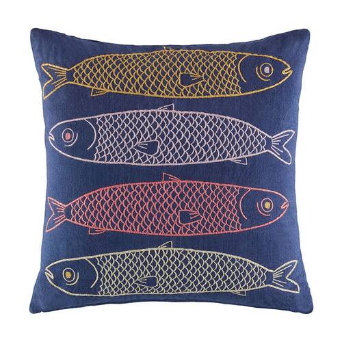 Kas Australia Sardines Cushion Multi Cotton Embroidered 50x50cm