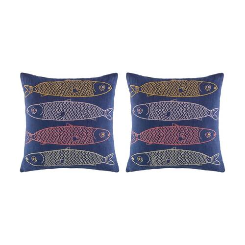 2PK Kas Australia Sardines Cushion Multi Cotton Embroidered 50x50cm