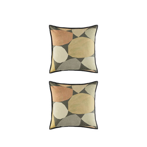 2PK Kas Australia Drake Cushion Cotton Patterned Neutral 50x50cm