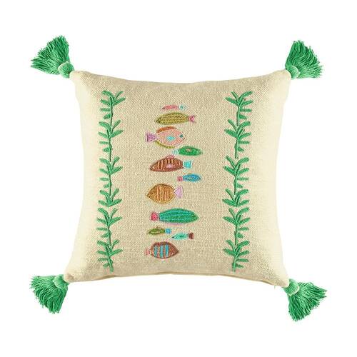 Kas Australia Ceres Cushion Cotton Embroidered Fish Multi 50x50cm