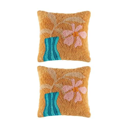 2PK Kas Australia Paco Cushion Cotton Embroidered Floral 50x50cm
