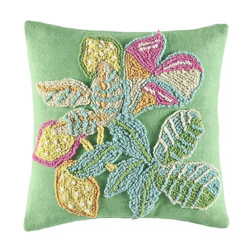 Kas Australia Alicia Cushion Embroidered Leaf Cotton Multi 50x50cm