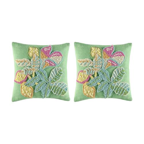 2PK Kas Australia Alicia Cushion Embroidered Leaf Cotton Multi 50x50cm