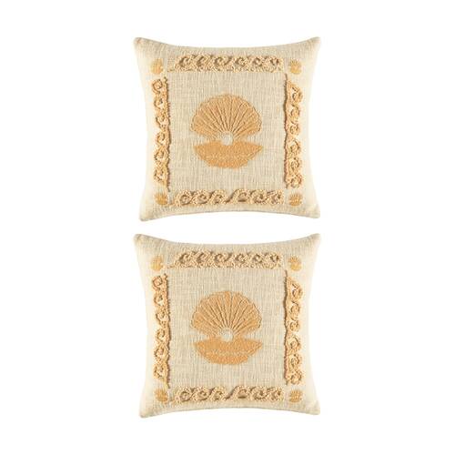 2PK Kas Australia Cora Cushion Cotton Cover Soft Shell Natural 50x50cm