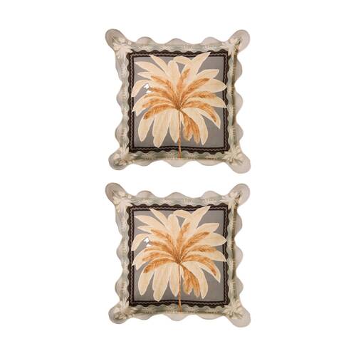 2PK Kas Australia Luana Outdoor Cushion Palm Trees Canvas Grey 50x50cm