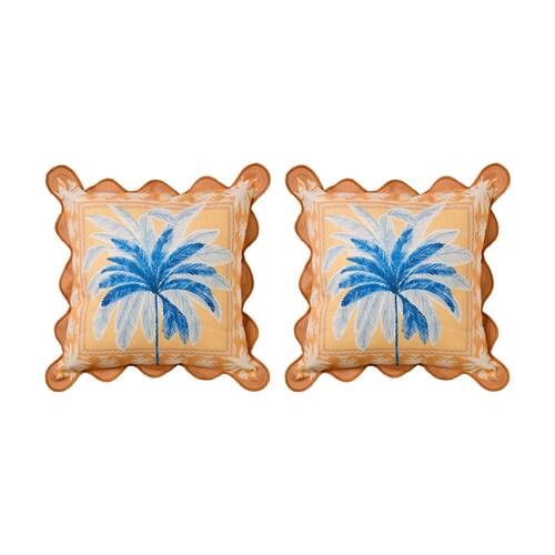 2PK Kas Australia Luana Outdoor Cushion Palm Trees Canvas Neutral