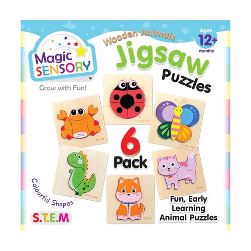 6pc Magic Sensory Shaped Animal Jigsaw Puzzles Pack Educational Toy 12m+