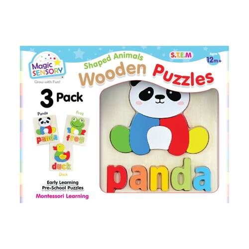 3pc Magic Sensory Shaped Puzzles Triple Pack Animals Educational Toy 12m+