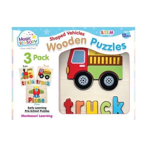 3pc Magic Sensory Shaped Puzzles Triple Pack Vehicles Educational Toy 12m+