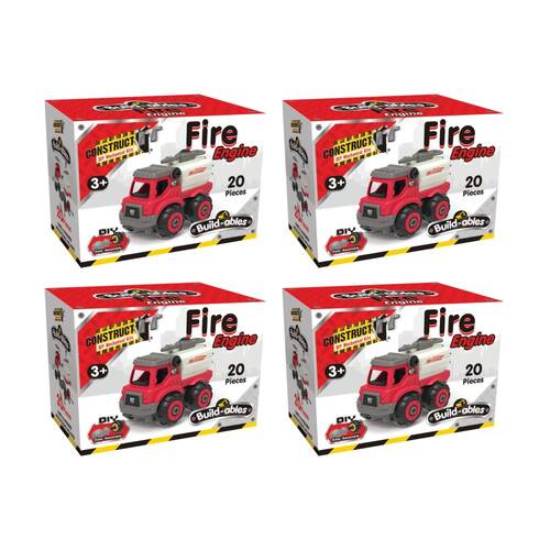 4PK 20pc Construct It Build-ables Fire Engine Toy Truck Kids Fun 3y+ Red