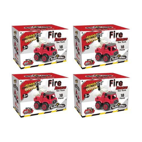 4PK 18pc Construct It Build-ables Tow Truck Toy Kids Fun 3y+ Red