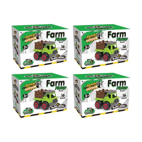 4PK 16pc Construct It Build-ables Pickup Truck Toy Kids Fun 3y+ Green