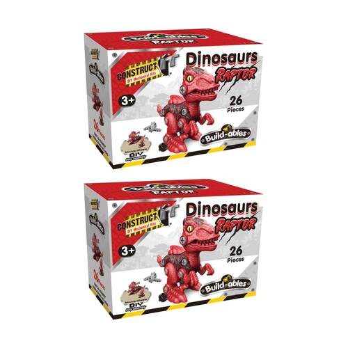 2PK 26pc Construct It Build-ables Raptor Dinosaur Toy Dino Kids 3y+ Red