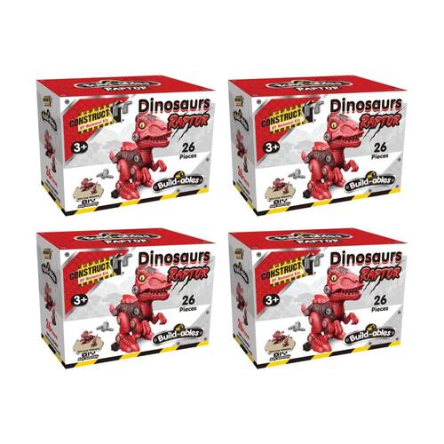 4PK 26pc Construct It Build-ables Raptor Dinosaur Toy Dino Kids 3y+ Red