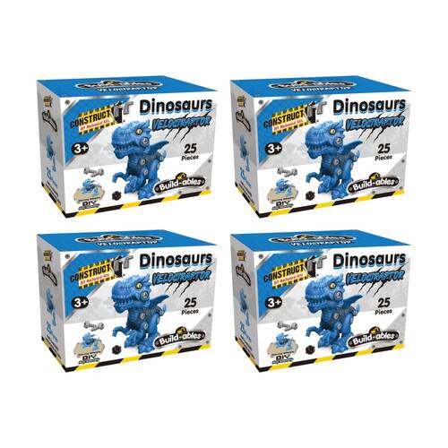 4PK 25pc Construct It Build-ables Velociraptor Dinosaur Toy Kids 3y+