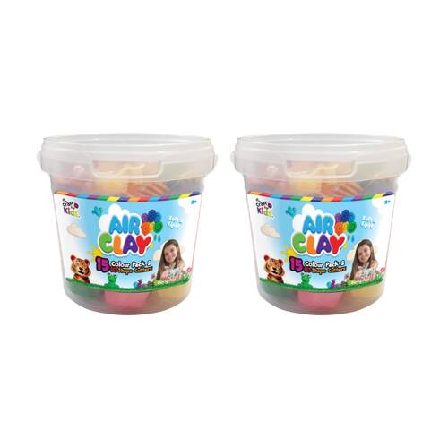 2PK Craft For Kids Air Clay Bucket Crafting Set 10 Colours 16 Cutters 3y+ 500g