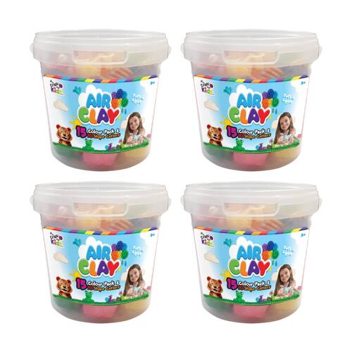 4PK Craft For Kids Air Clay Bucket Crafting Set 10 Colours 16 Cutters 3y+ 500g