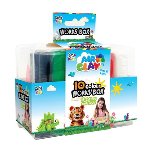 Craft For Kids Air Clay Works Box Craft Set 10 Colours 16 Cutters 3y+ 500g