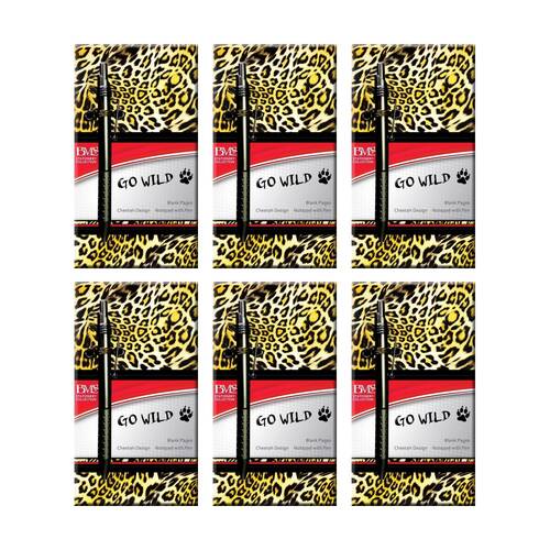 6PK Scribbles Stationery Go Wild Notebook Cheetah Journal Ball Point Pen Incl