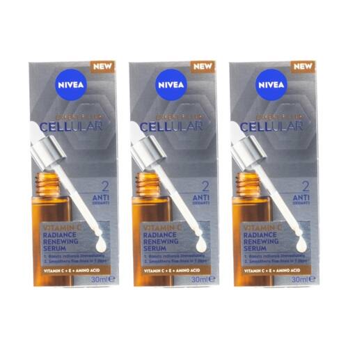 3PK Nivea Anti-Ageing Radiance Serum Cellular W/ Vitamin C & E Amino Acids 30ml
