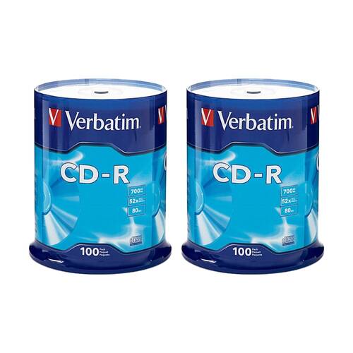 2 x 100pc VERBATIM CD-R Recordable Spindle 52x Speed Blank Discs 700MB/80min